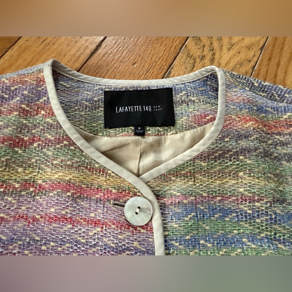 Lafayette 148 Jacket Blazer Pink Green Yellow Cotton Blend Women’s Size 6 - Picture 7 of 16